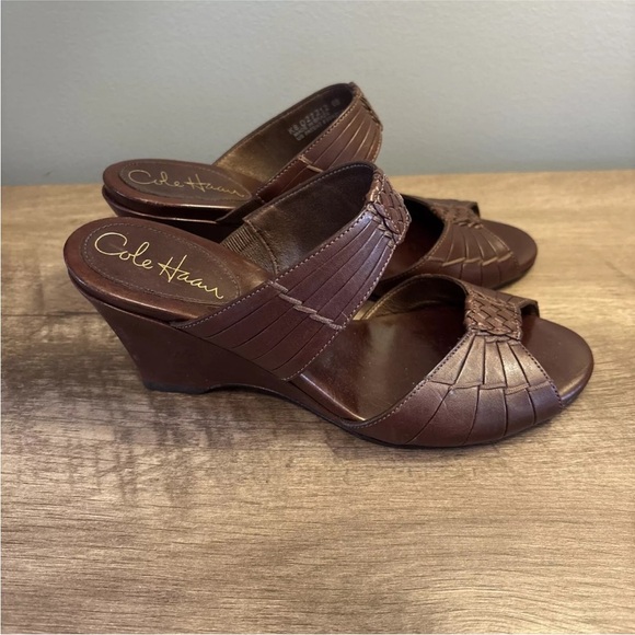 Cole Haan Air Huarache Slide Wedge Sandal Womens Size 6B Slip On Leather Carob - Picture 2 of 11